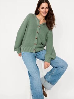 Seaside cotton garter knit cardigan sweater